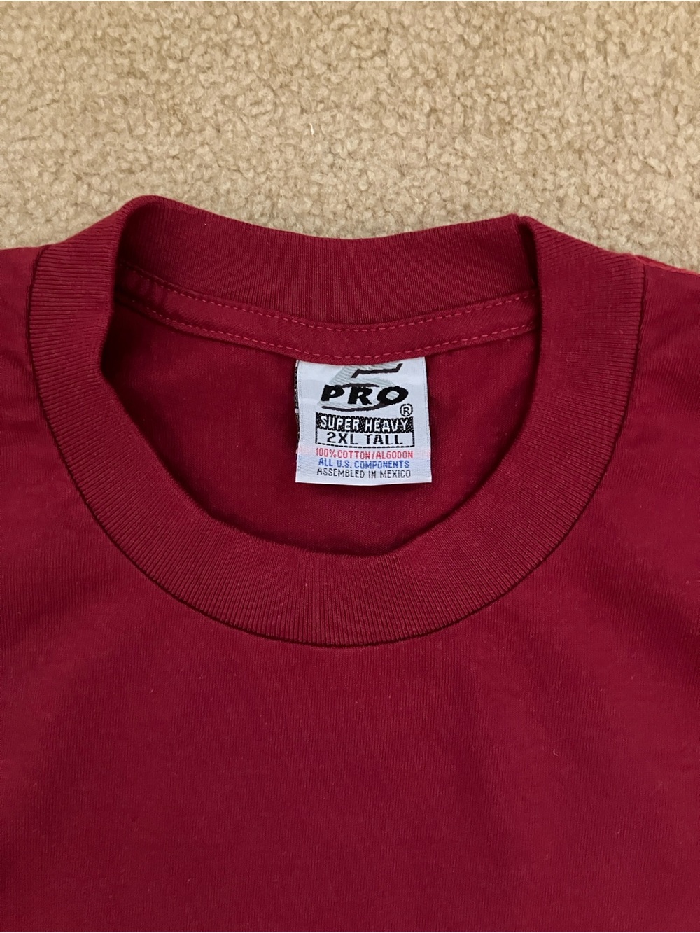 New Pro 5 Super Heavy Men's Burgundy Crew Neck T-Shirt